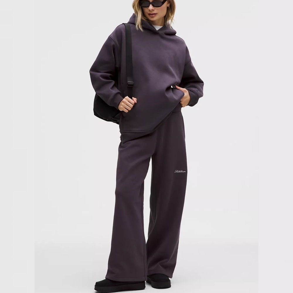 Lululemon Womens Pants Small Big Cozy Ultra-Oversized Wide-Leg Purple Wordmark